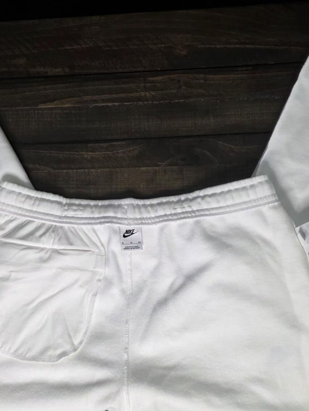 Nike White Fleece Joggers with Black Swoosh - Picture 4 of 5